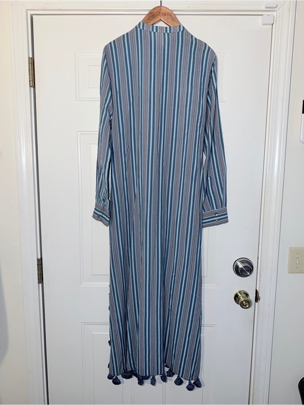 Figue Striped Tassel Trim Long Caftan Dress. Sz L - Picture 6 of 9